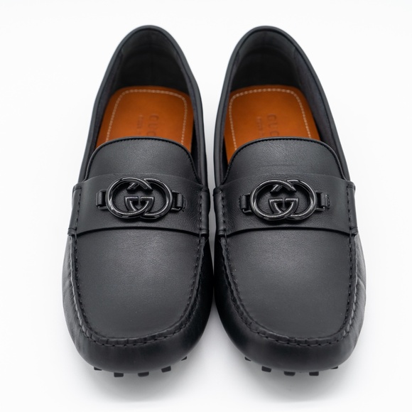 size 13G 13.5 US Gucci GG Leather Moccasin Driver Black Loafers main image 9